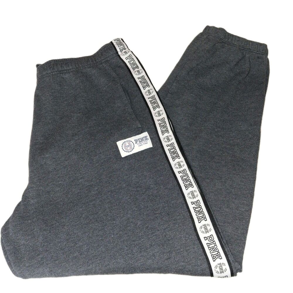 Victorias Secret PINK Jogger Pants Logo Tape Side Sweatpants Gray L